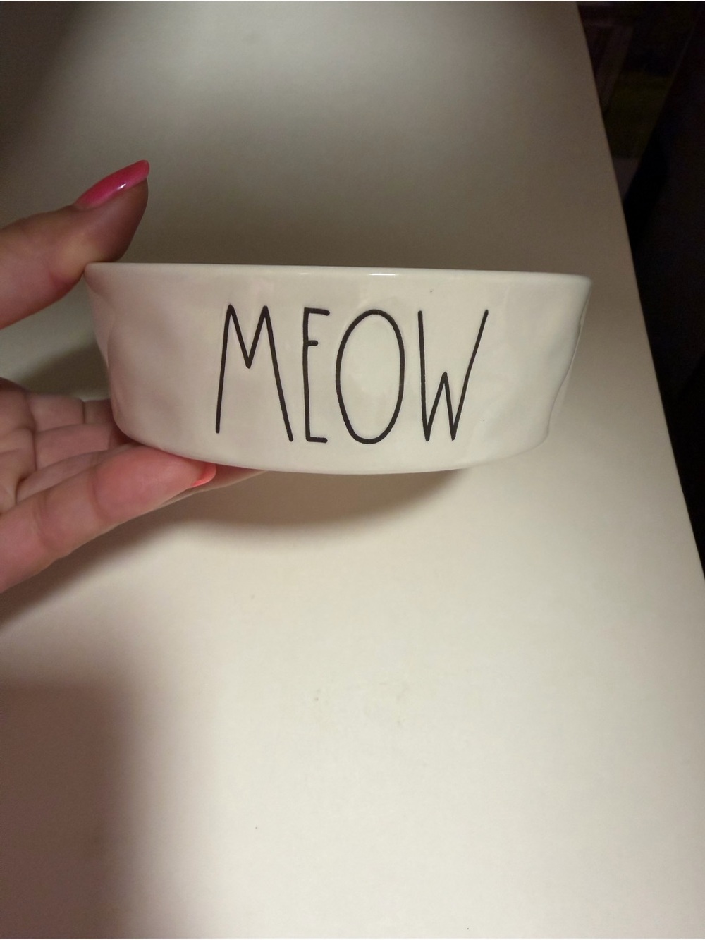 Rae Dunn Cream Ceramic Cat Bowl with Black 'MEOW' Lettering